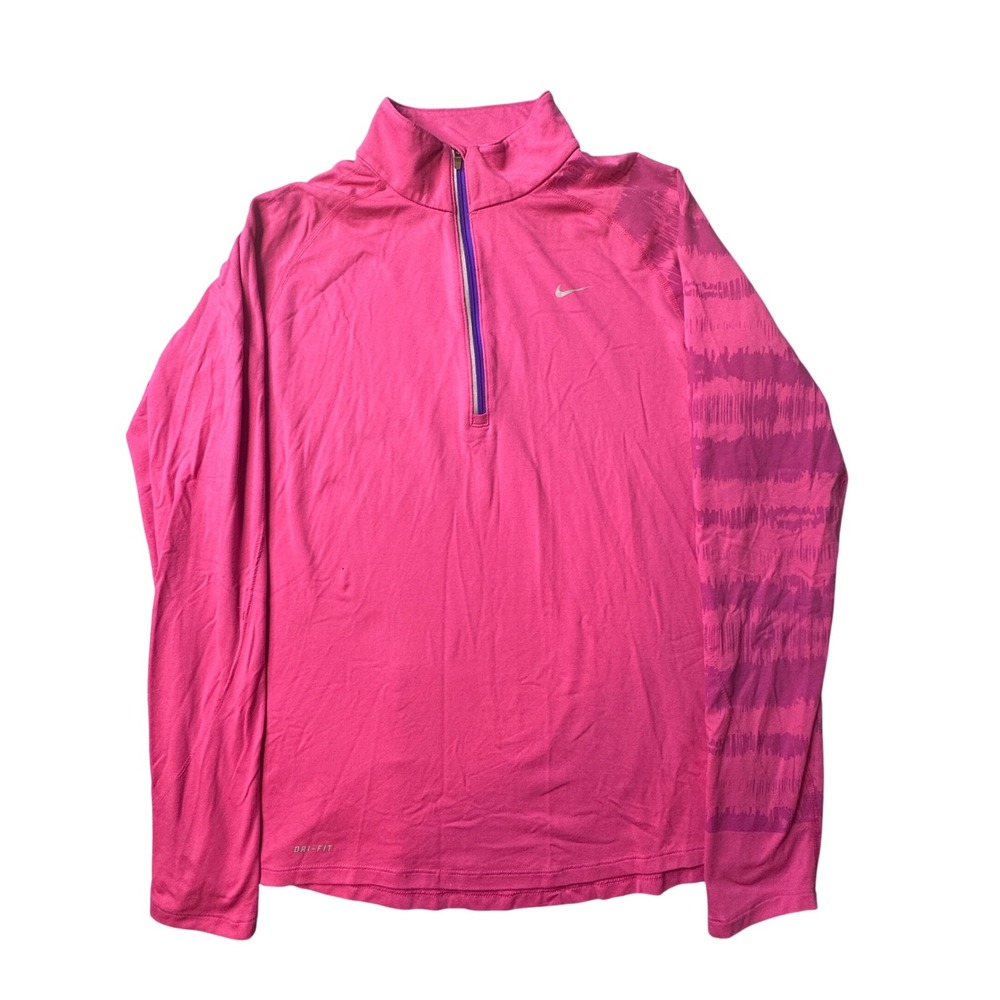 Nike Pullover Women Large Pink Dri-FIT Quarter-Zip Long Sleeve Running Top 38985